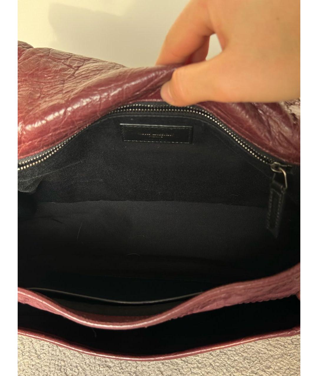 SAINT LAURENT Бордовая кожаная сумка через плечо, фото 6