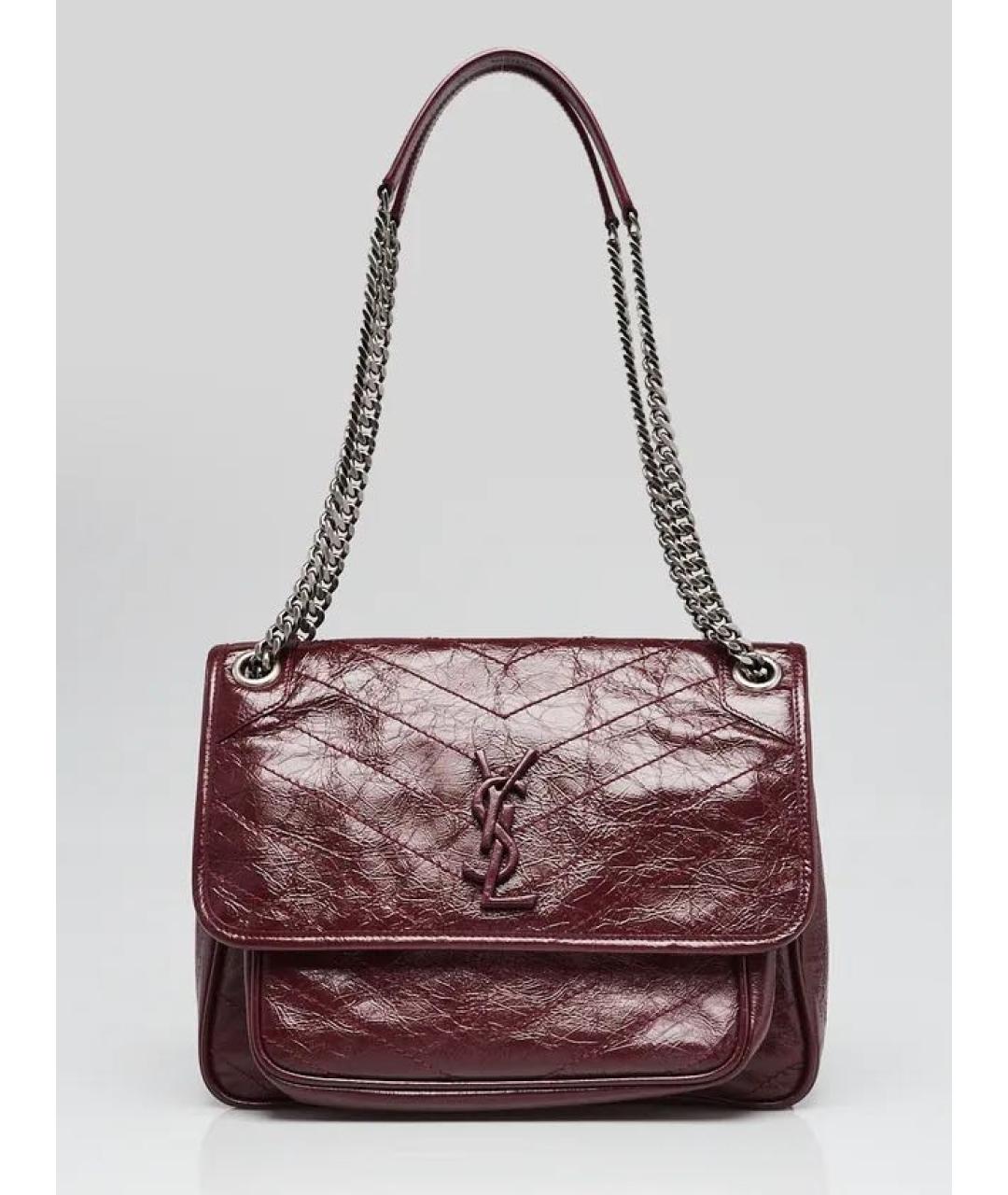 SAINT LAURENT Бордовая кожаная сумка через плечо, фото 9