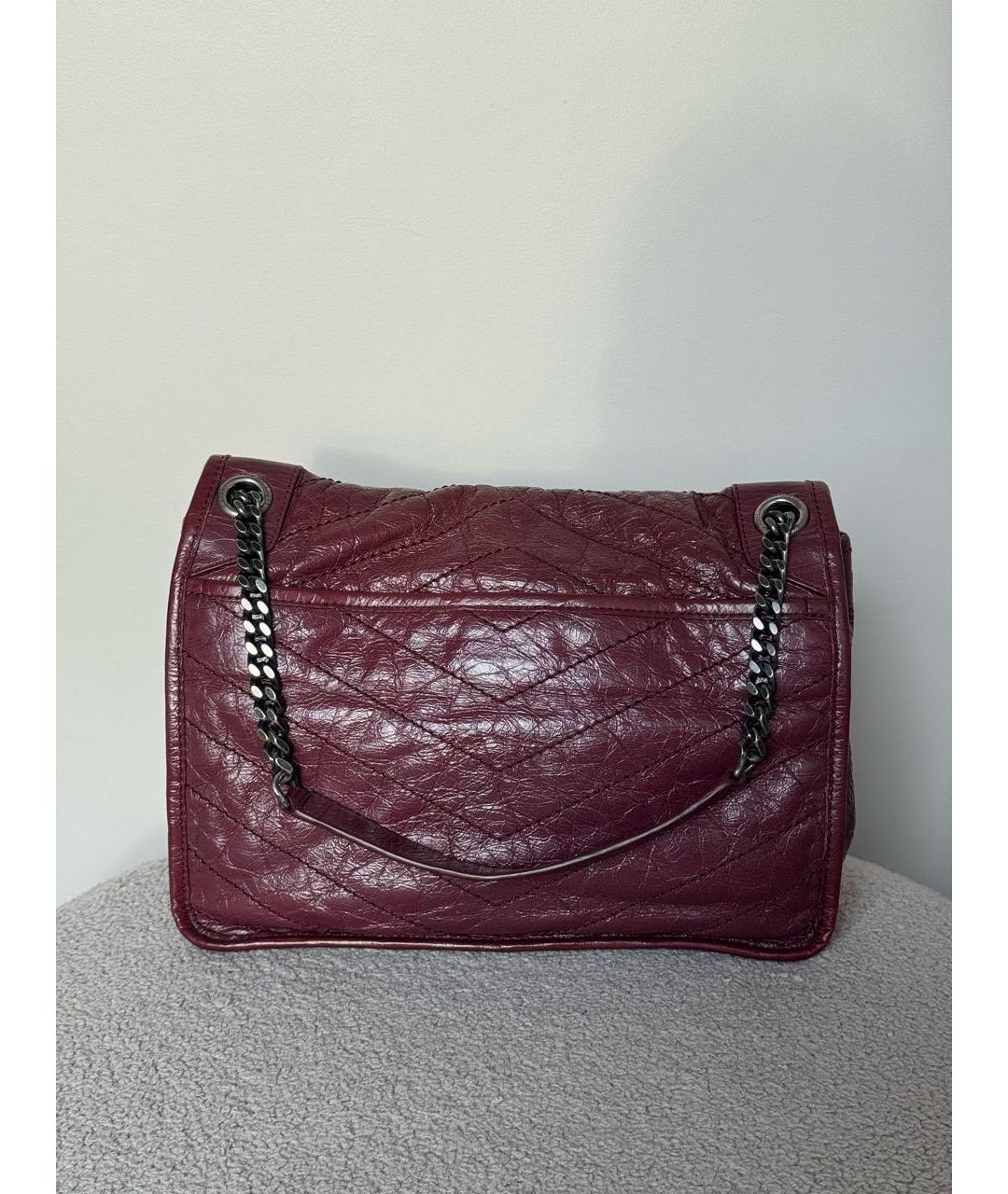 SAINT LAURENT Бордовая кожаная сумка через плечо, фото 3