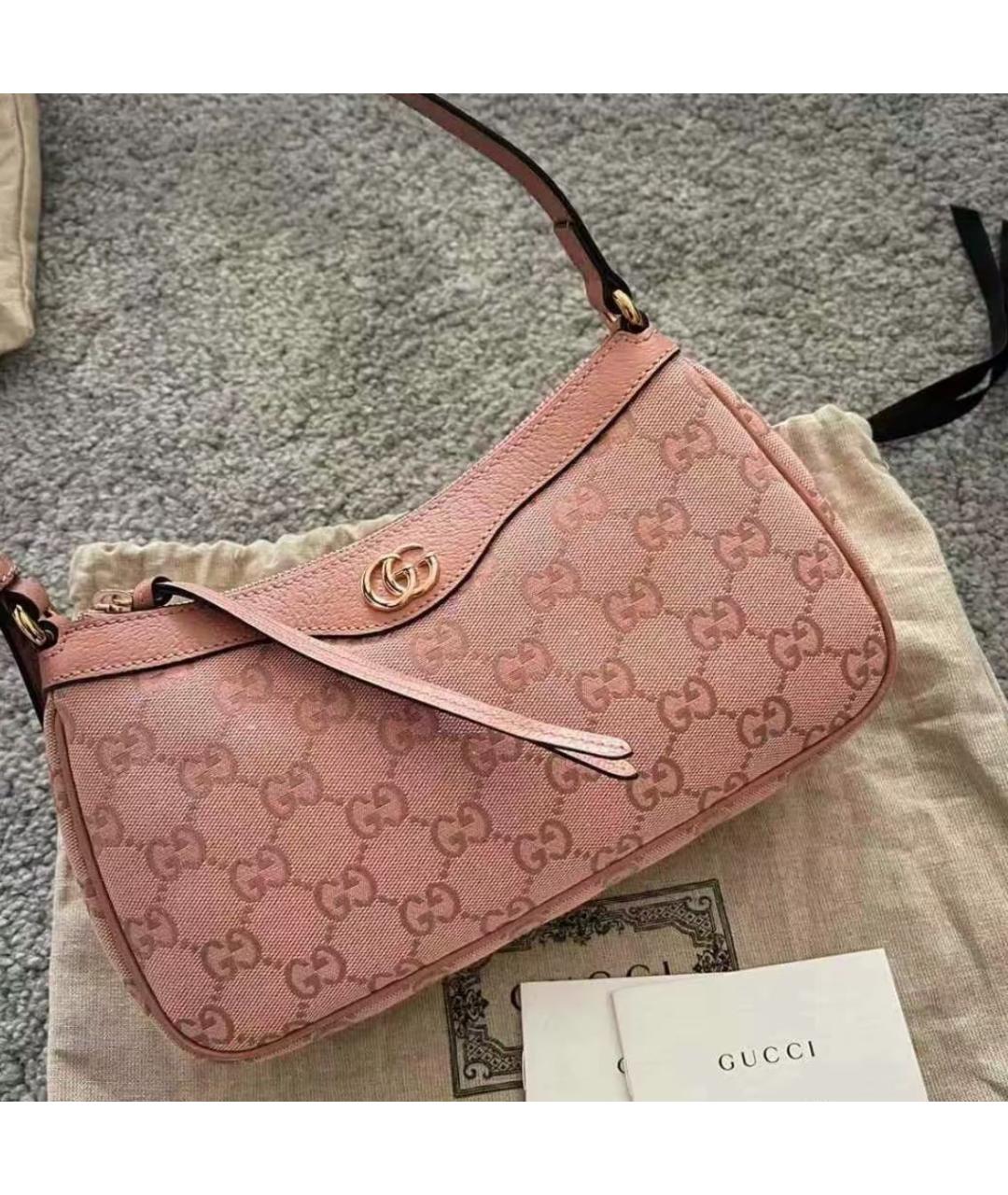 GUCCI Розовая тканевая сумка с короткими ручками, фото 2