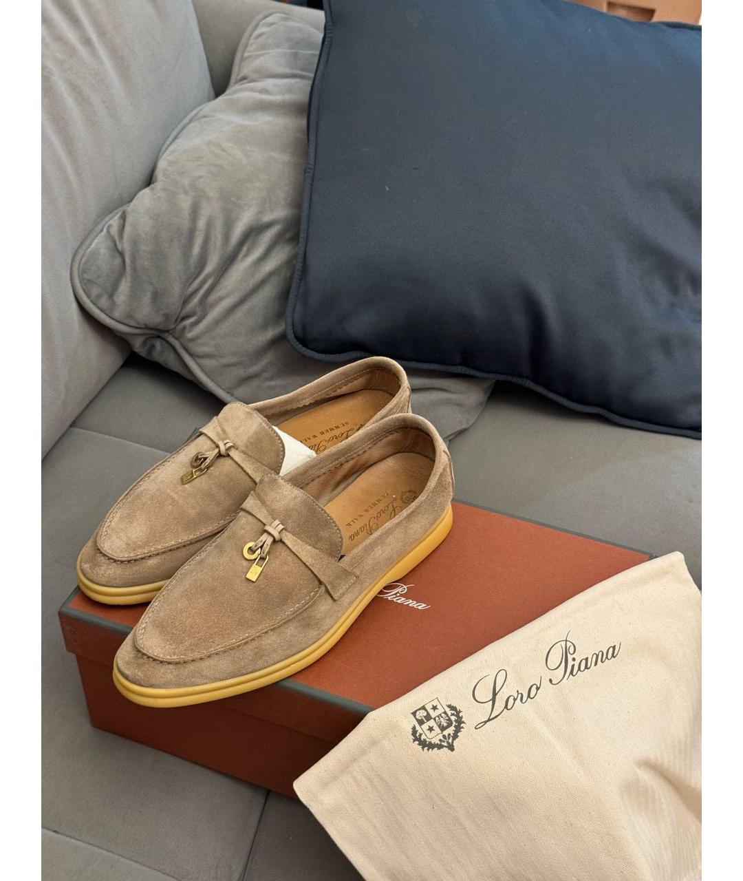 LORO PIANA Бежевые замшевые лоферы, фото 3