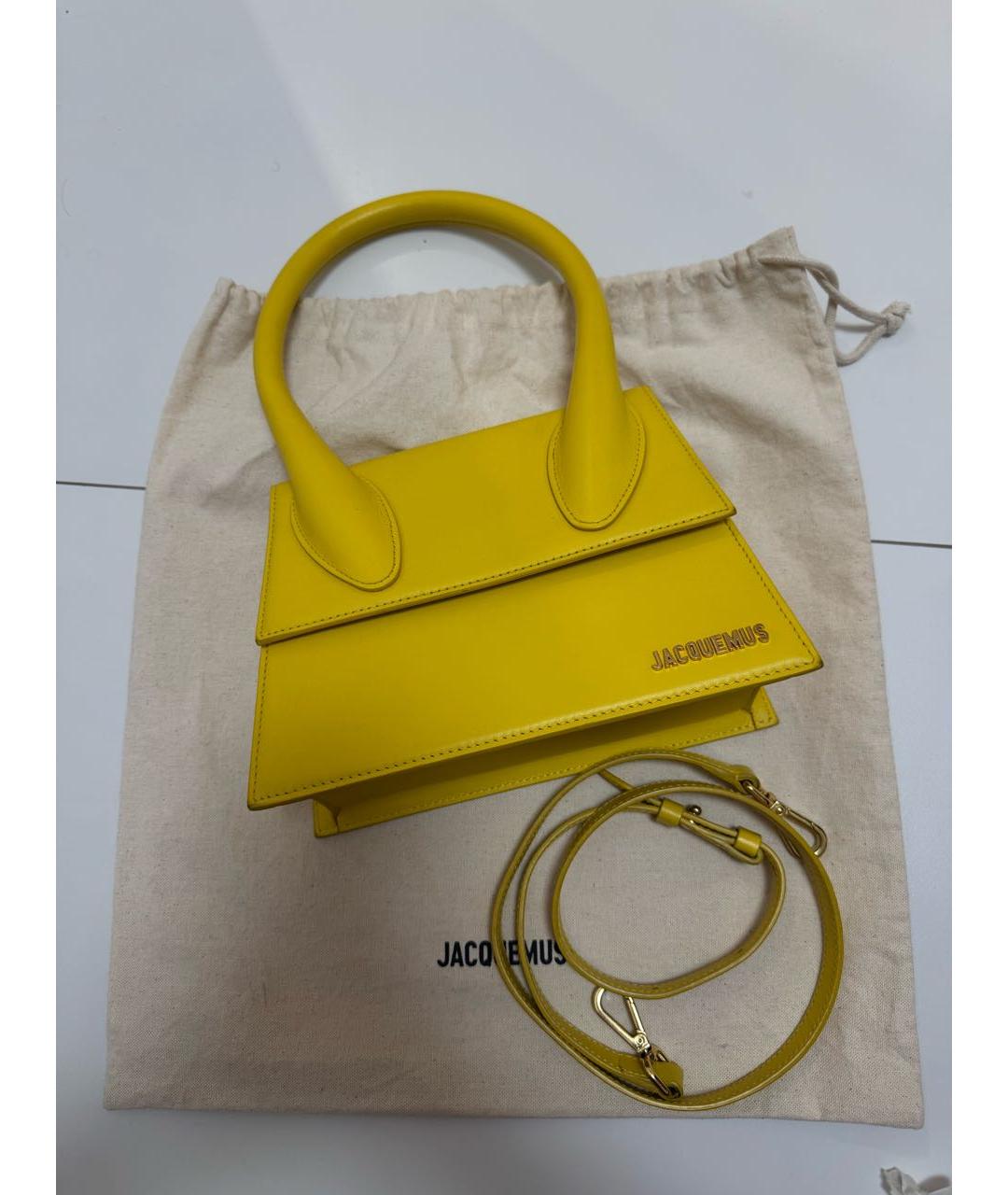 JACQUEMUS Желтая кожаная сумка через плечо, фото 5