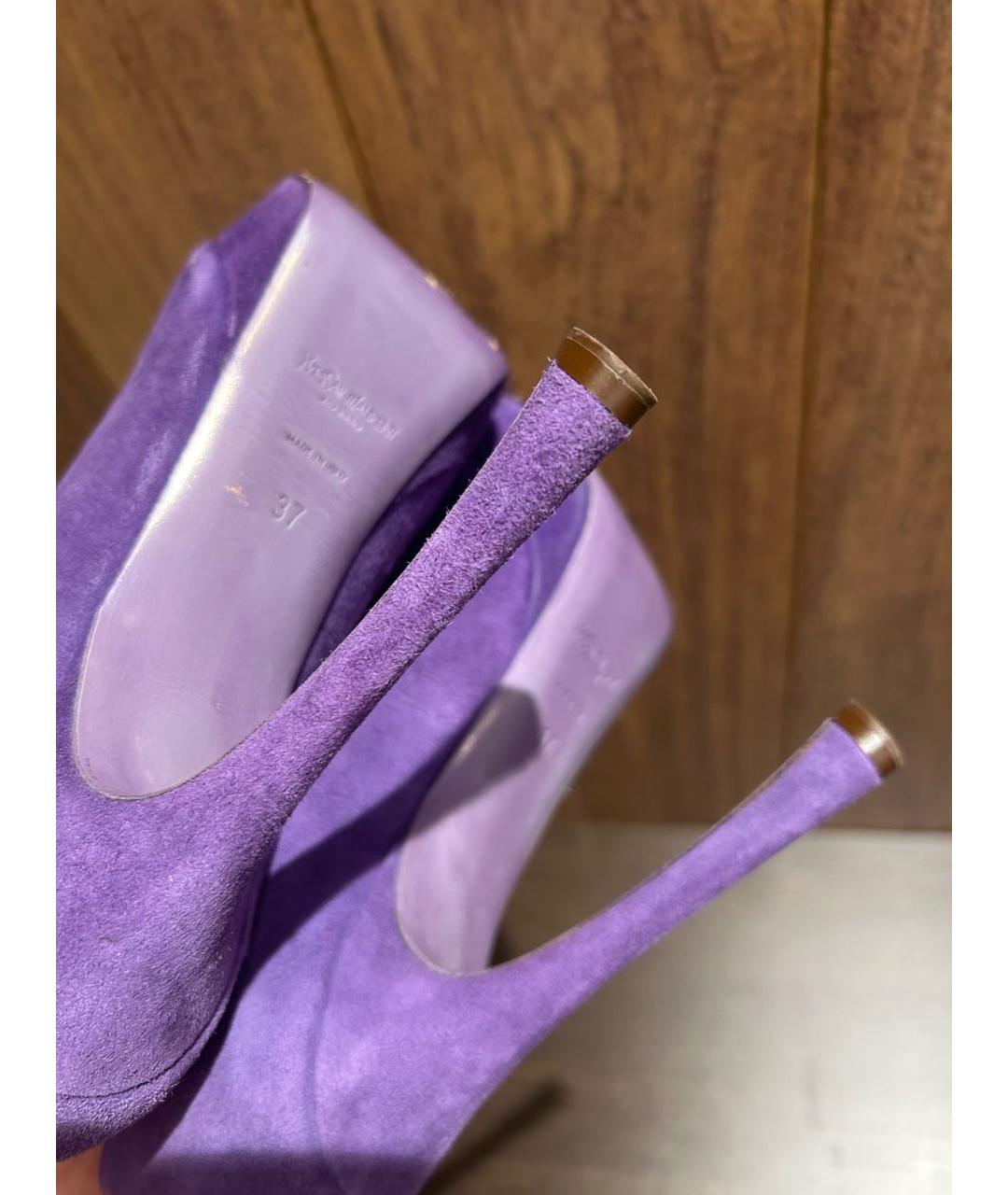 SAINT LAURENT Фиолетовые замшевые туфли, фото 6