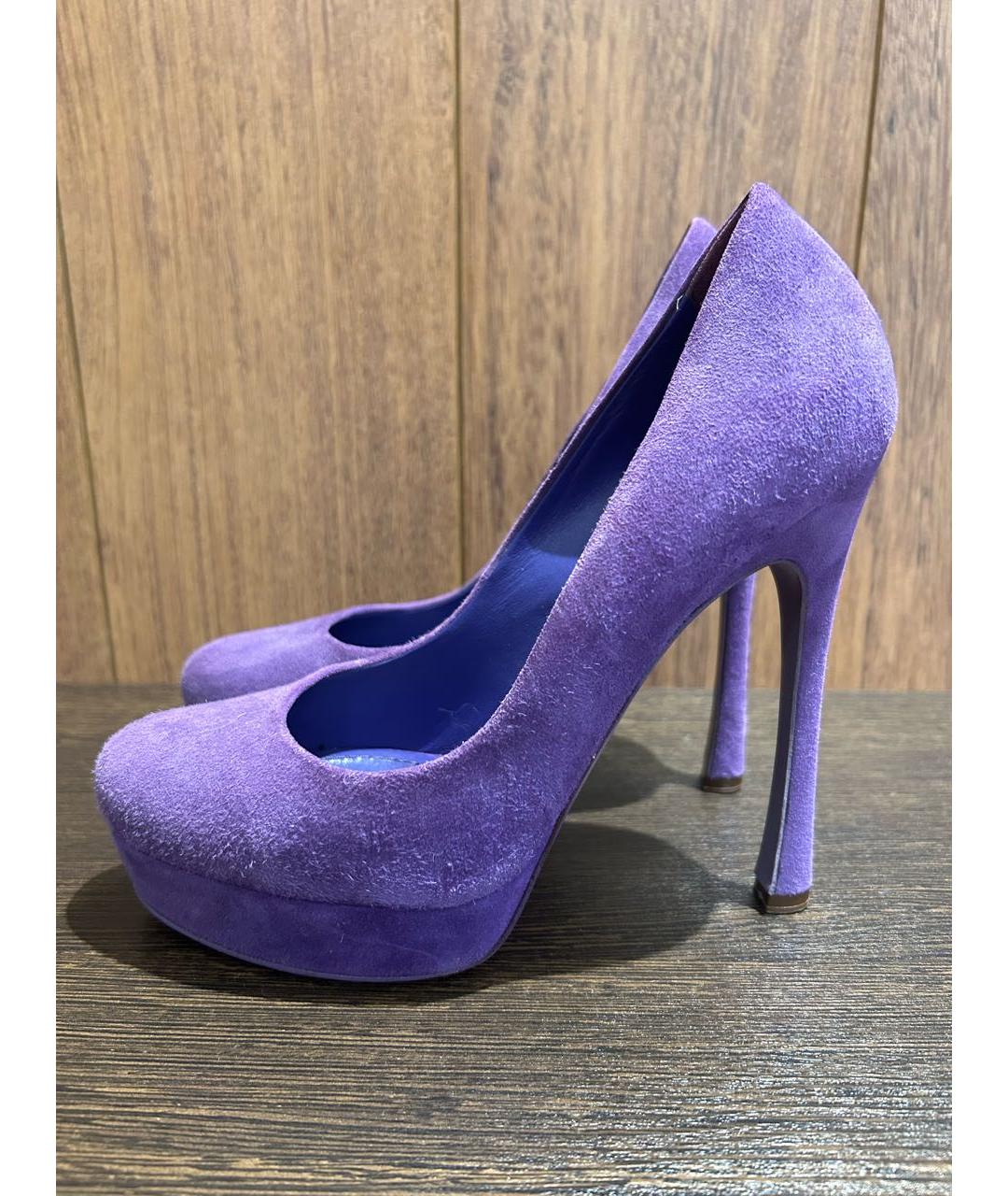 SAINT LAURENT Фиолетовые замшевые туфли, фото 3