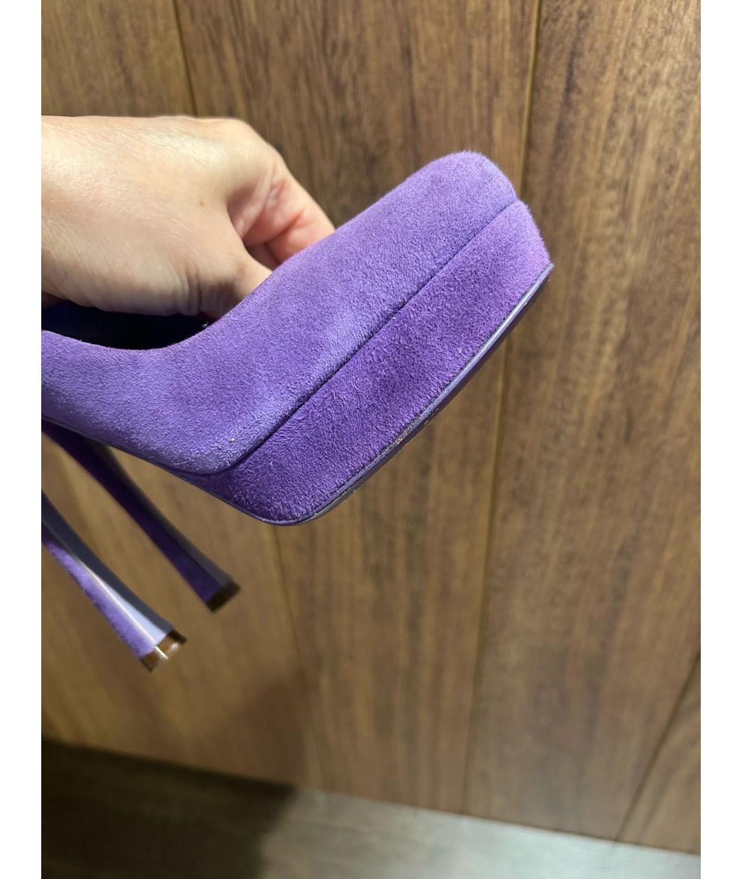 SAINT LAURENT Фиолетовые замшевые туфли, фото 8