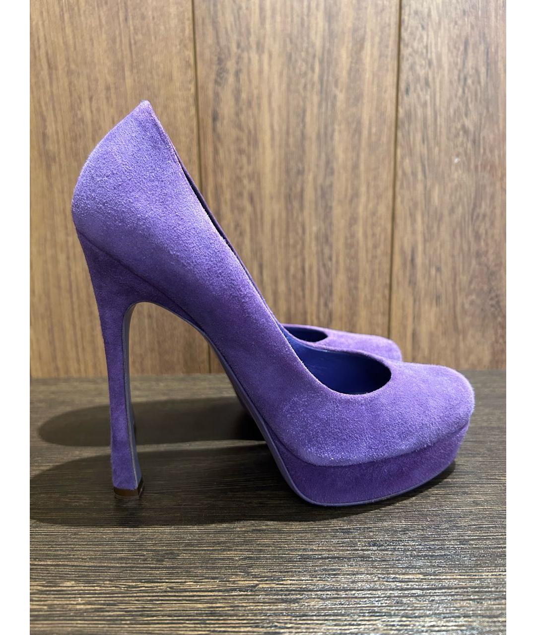 SAINT LAURENT Фиолетовые замшевые туфли, фото 9