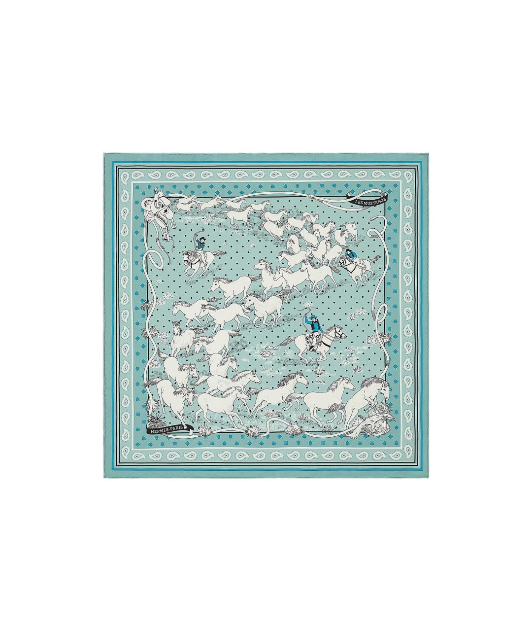 HERMES Синий шелковый шарф, фото 1