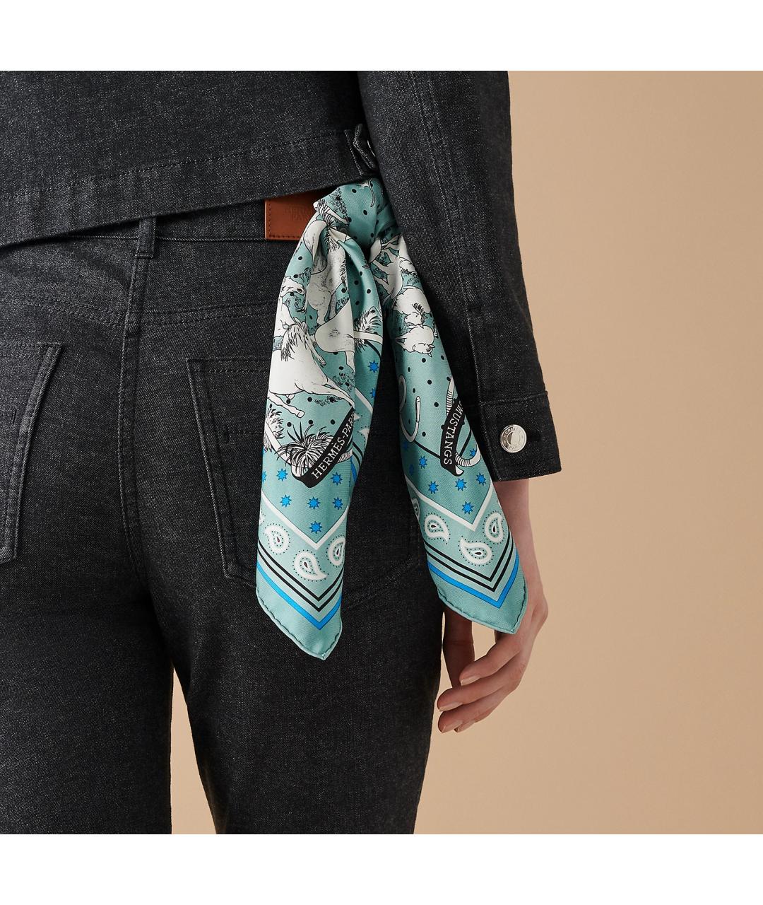 HERMES Синий шелковый шарф, фото 2