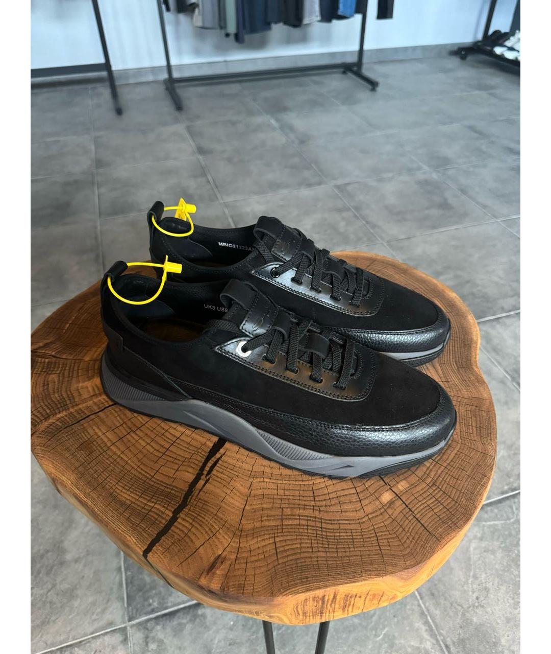 SANTONI Черные кожаные высокие кроссовки / кеды, фото 2