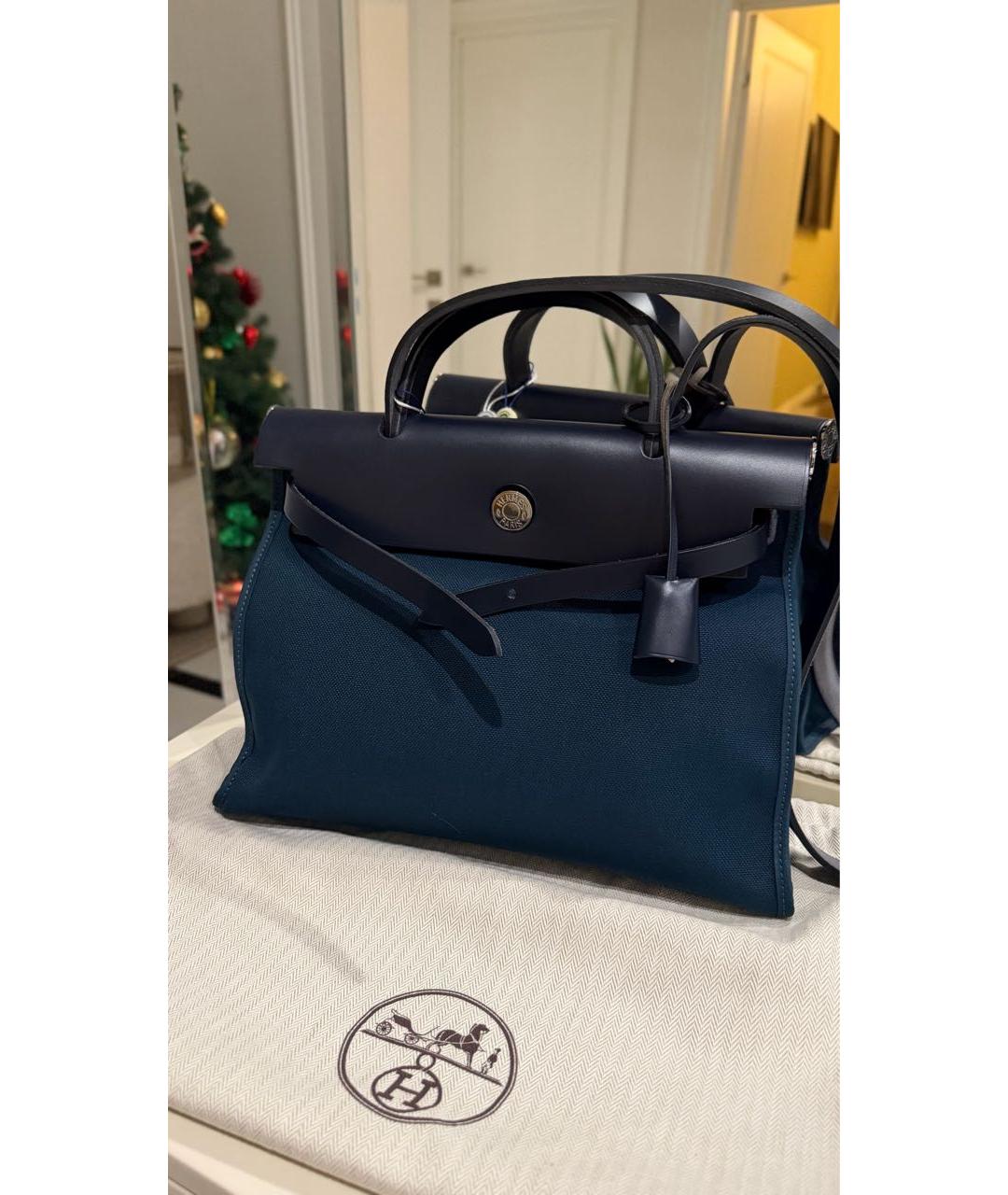 HERMES Бирюзовая тканевая сумка через плечо, фото 4