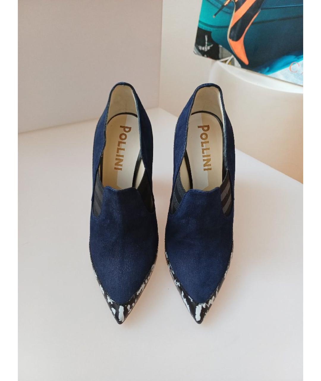POLLINI Темно-синие нубуковые ботильоны, фото 7