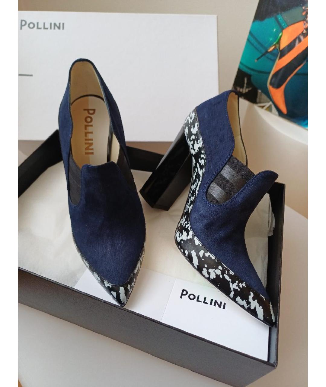 POLLINI Темно-синие нубуковые ботильоны, фото 4