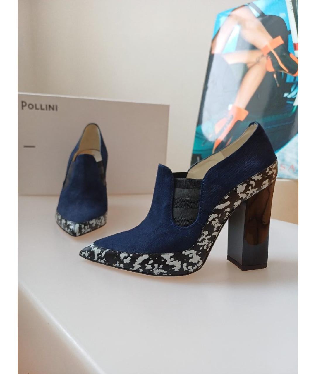 POLLINI Темно-синие нубуковые ботильоны, фото 6