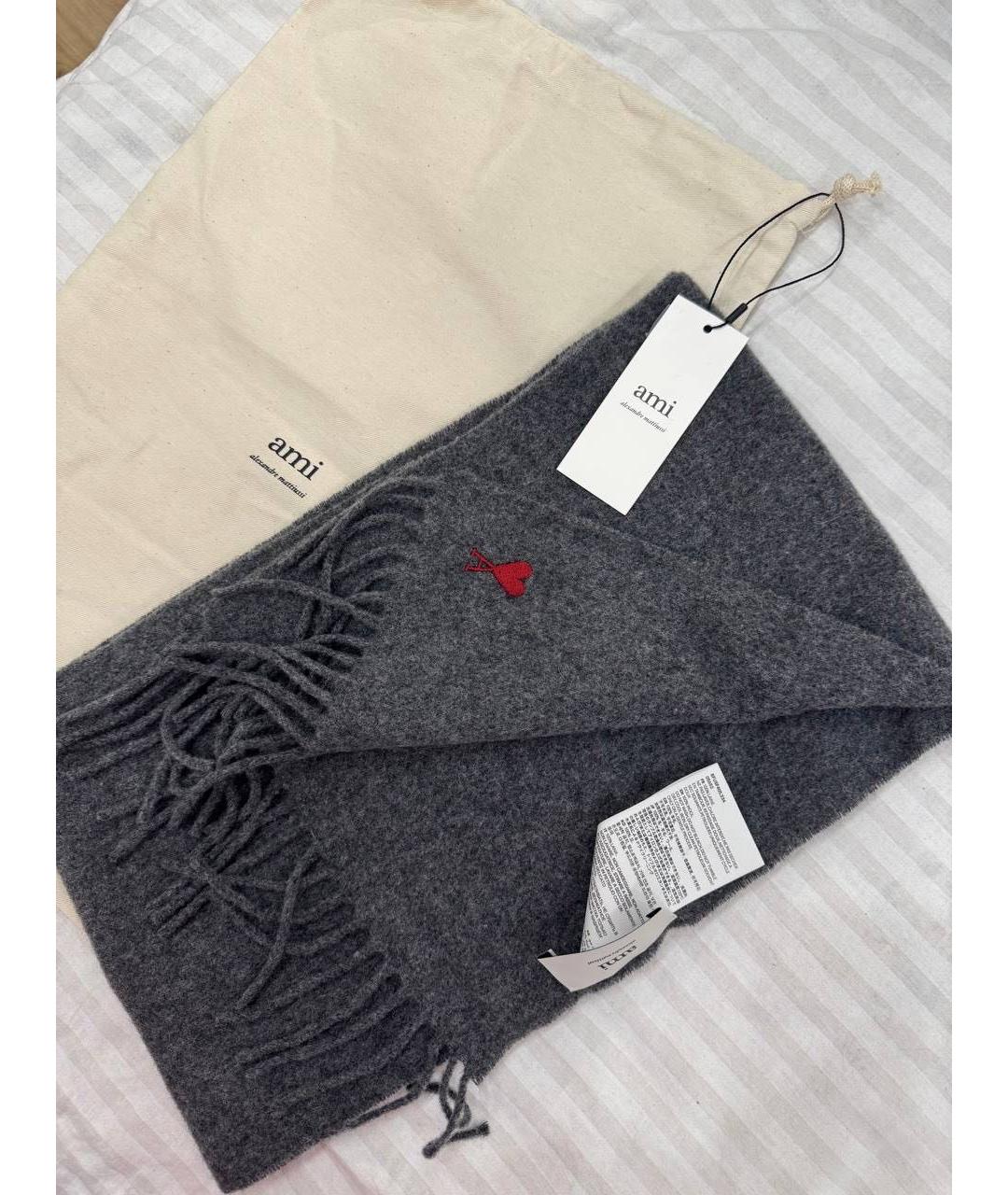 Ami Paris Серый шерстяной шарф, фото 6