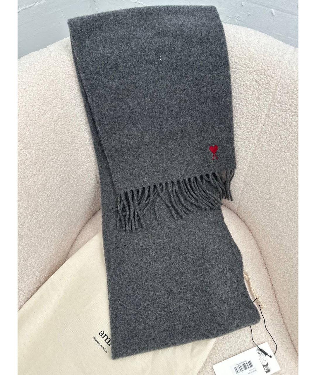 Ami Paris Серый шерстяной шарф, фото 2