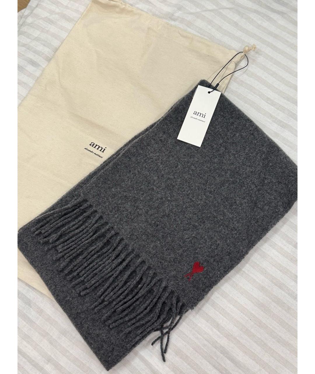 Ami Paris Серый шерстяной шарф, фото 7