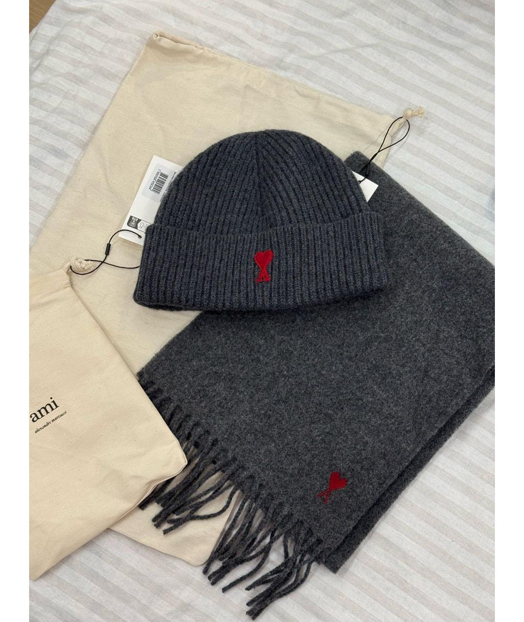 Ami Paris Серый шерстяной шарф, фото 5