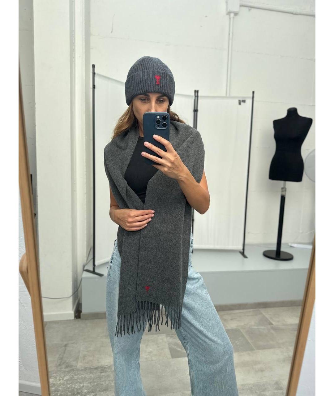 Ami Paris Серый шерстяной шарф, фото 4