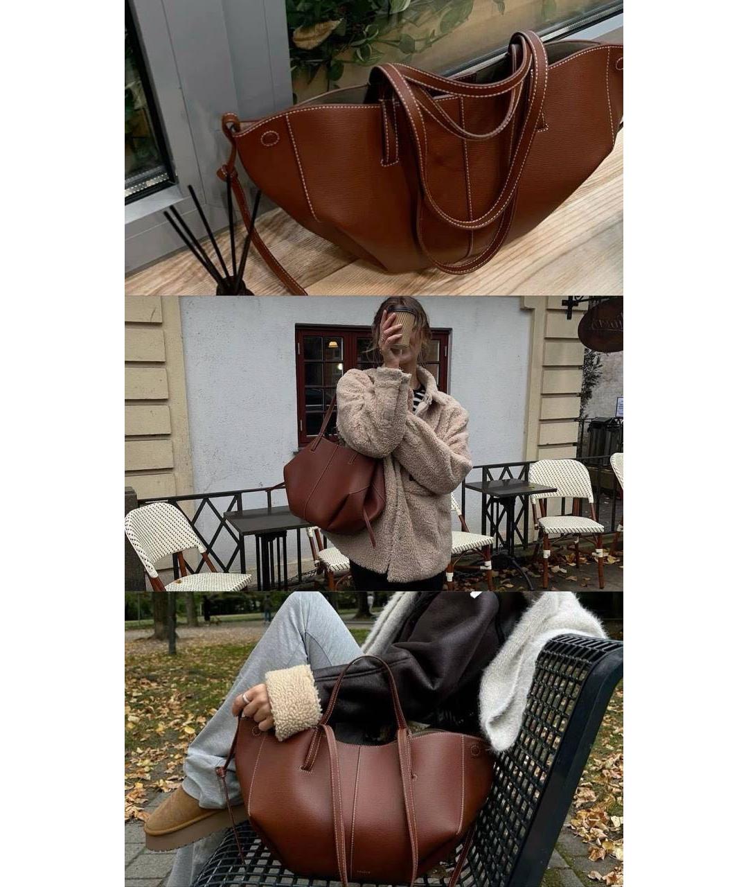 POLENE Коричневая кожаная сумка тоут, фото 6