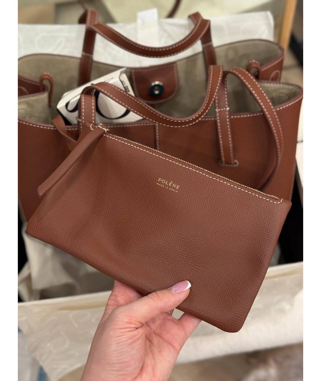 POLENE Коричневая кожаная сумка тоут, фото 3