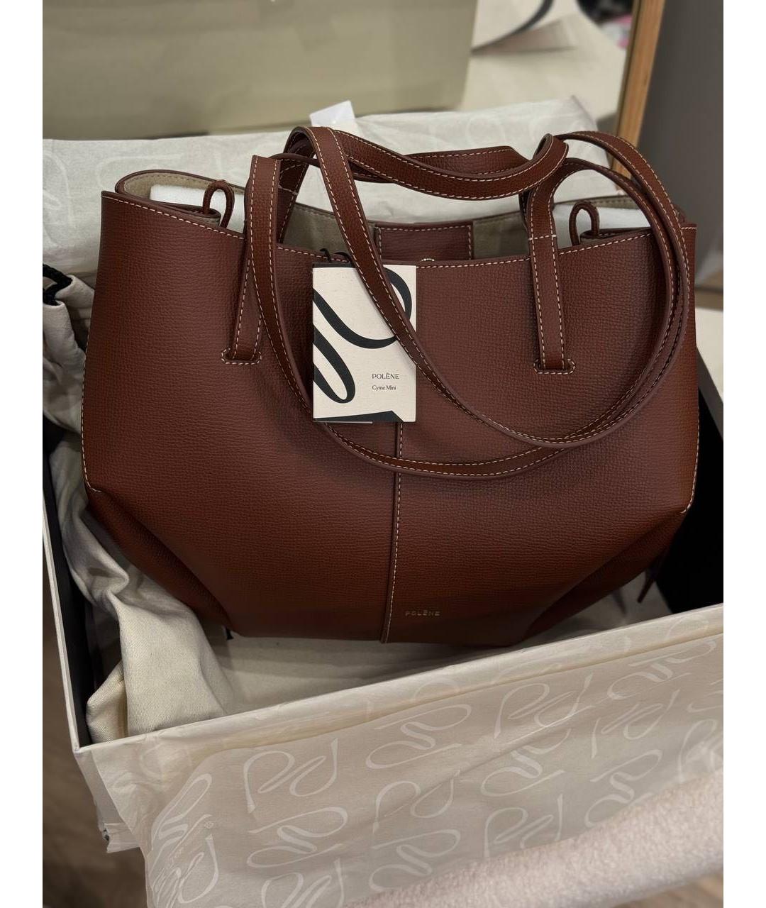 POLENE Коричневая кожаная сумка тоут, фото 2