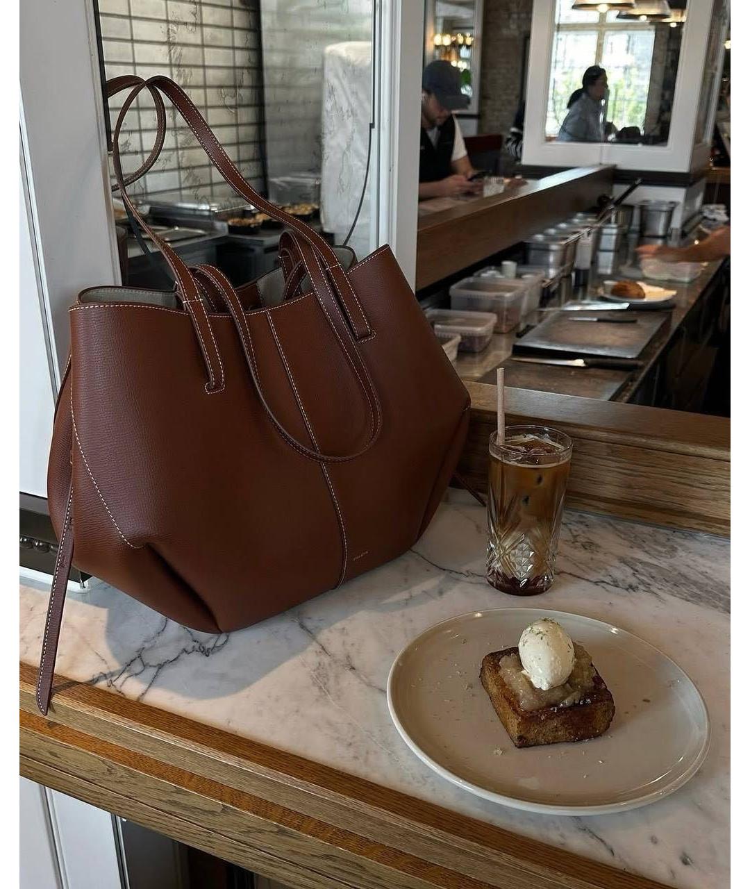 POLENE Коричневая кожаная сумка тоут, фото 7