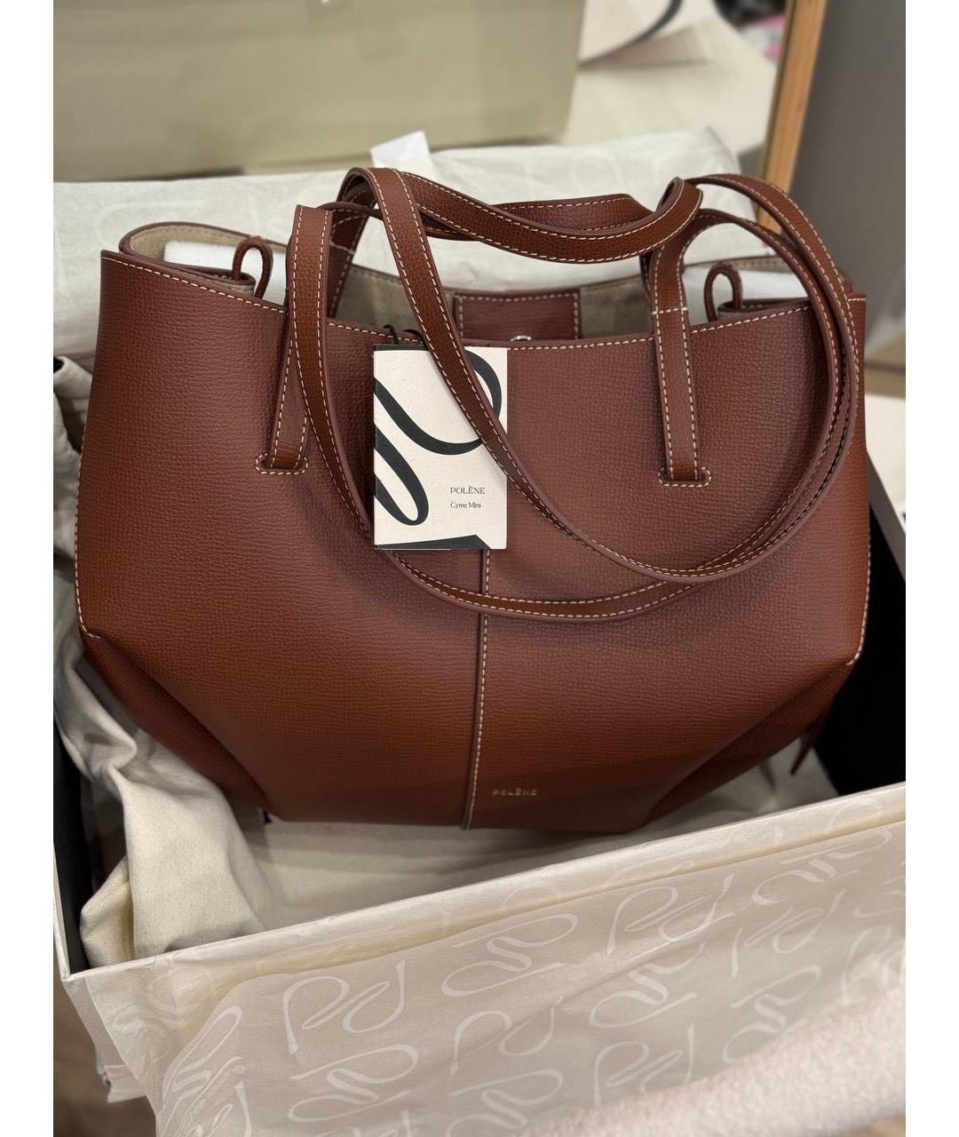 POLENE Коричневая кожаная сумка тоут, фото 9