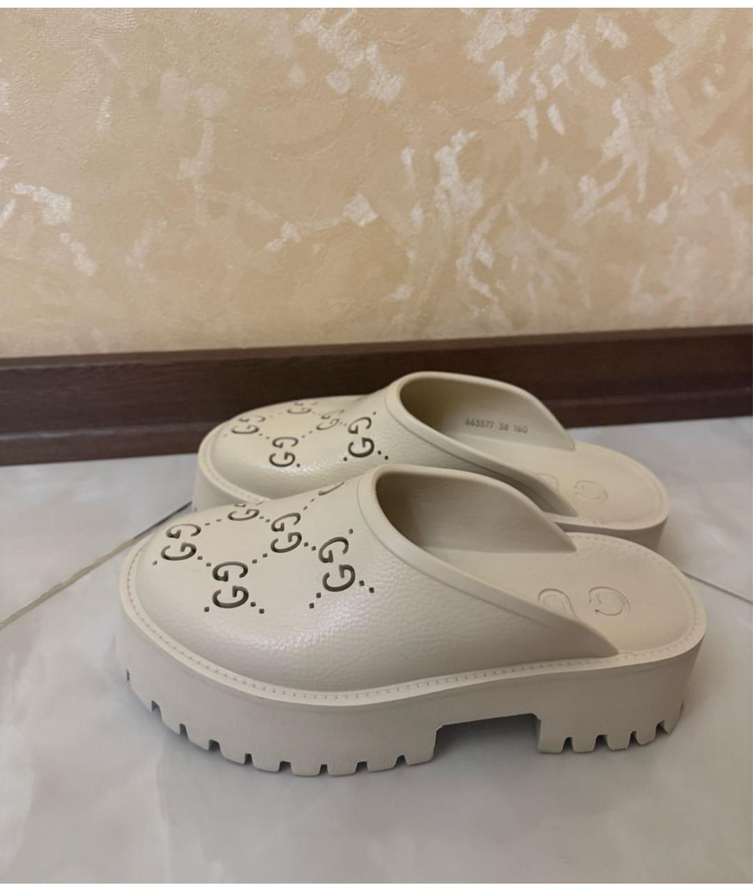 GUCCI Бежевые резиновые сабо, фото 5