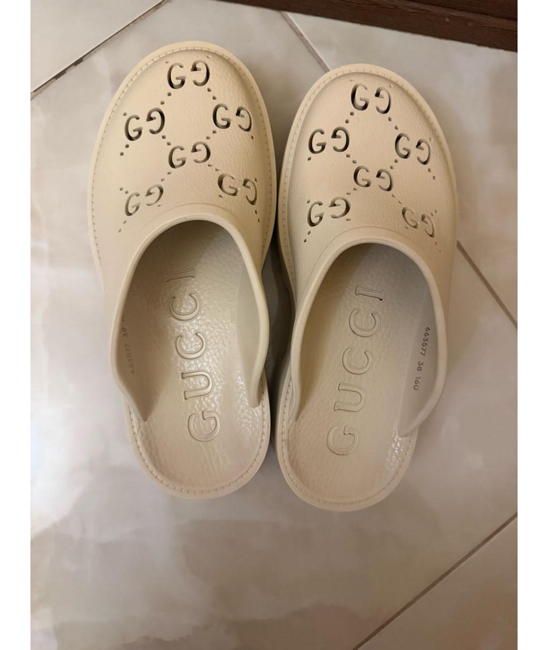 GUCCI Бежевые резиновые сабо, фото 2