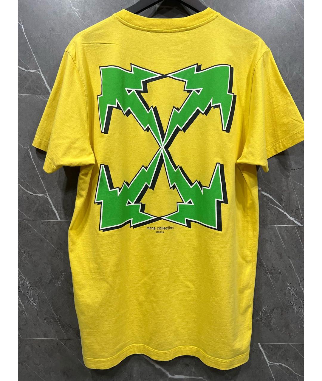 OFF-WHITE Желтая хлопковая футболка, фото 4