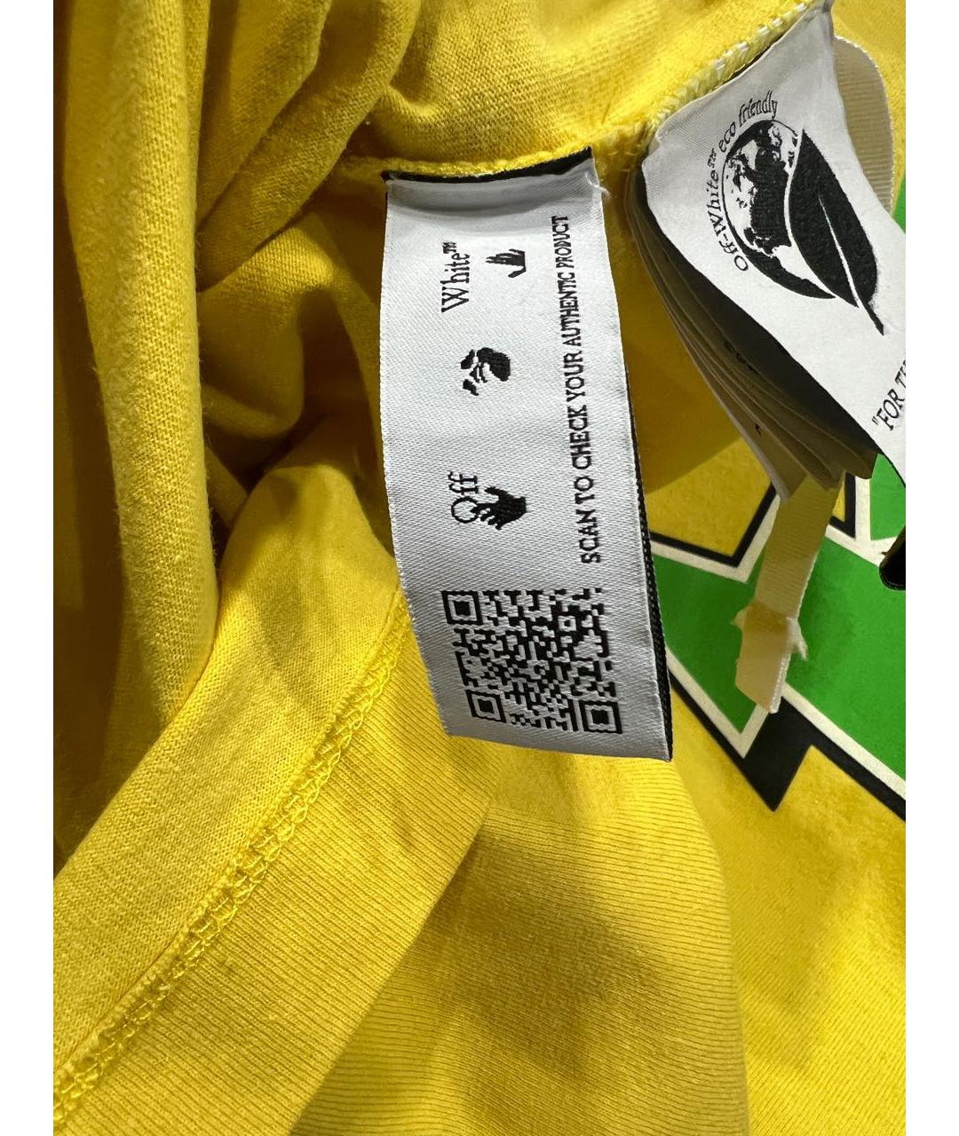OFF-WHITE Желтая хлопковая футболка, фото 6