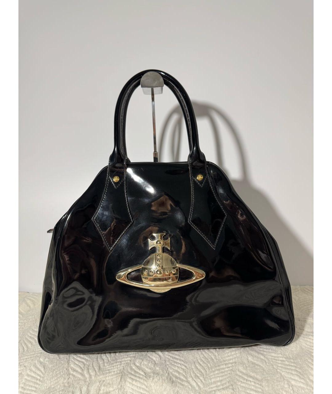 VIVIENNE WESTWOOD Черная сумка с короткими ручками из лакированной кожи, фото 8