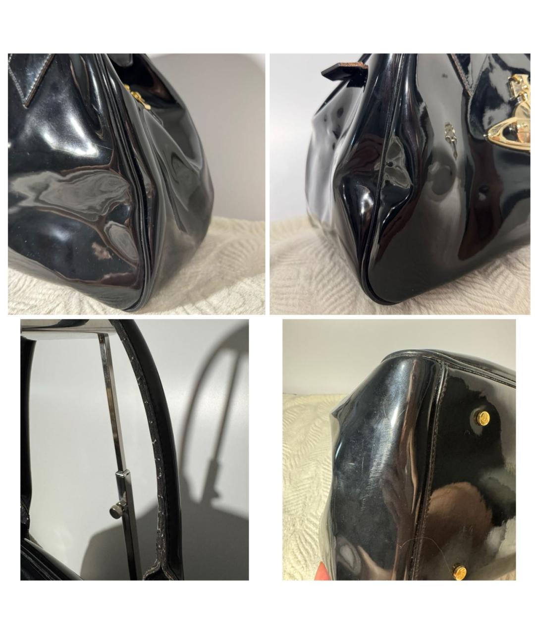 VIVIENNE WESTWOOD Черная сумка с короткими ручками из лакированной кожи, фото 6