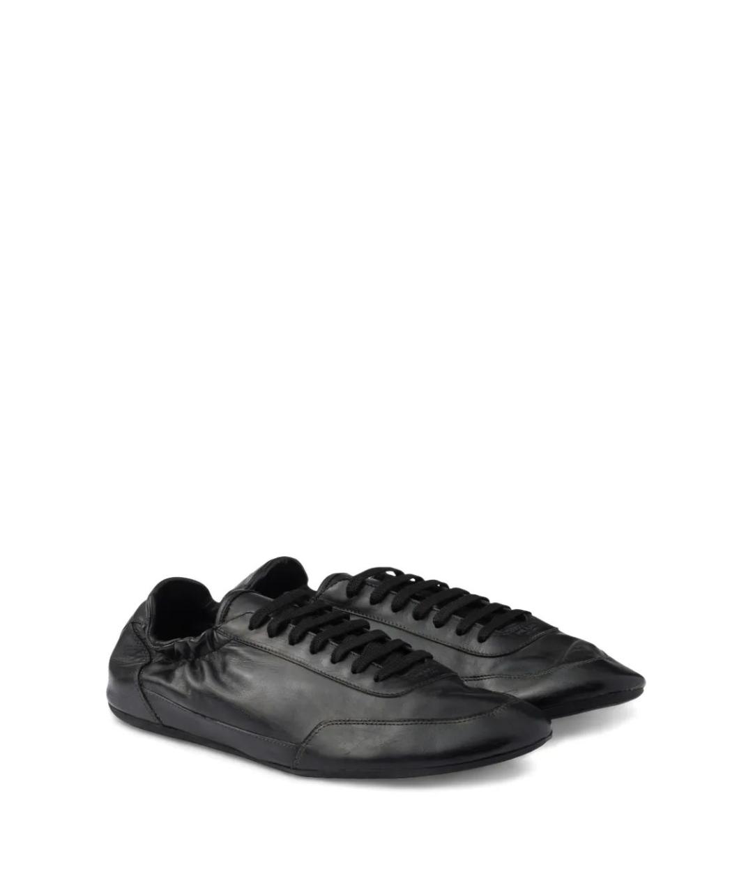 PRADA Черные кожаные низкие кроссовки / кеды, фото 2
