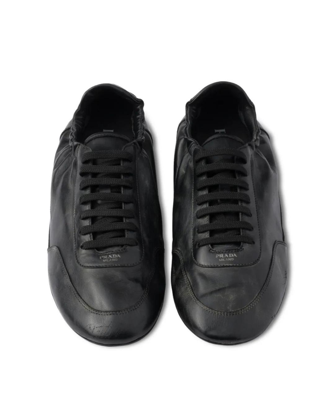PRADA Черные кожаные низкие кроссовки / кеды, фото 4