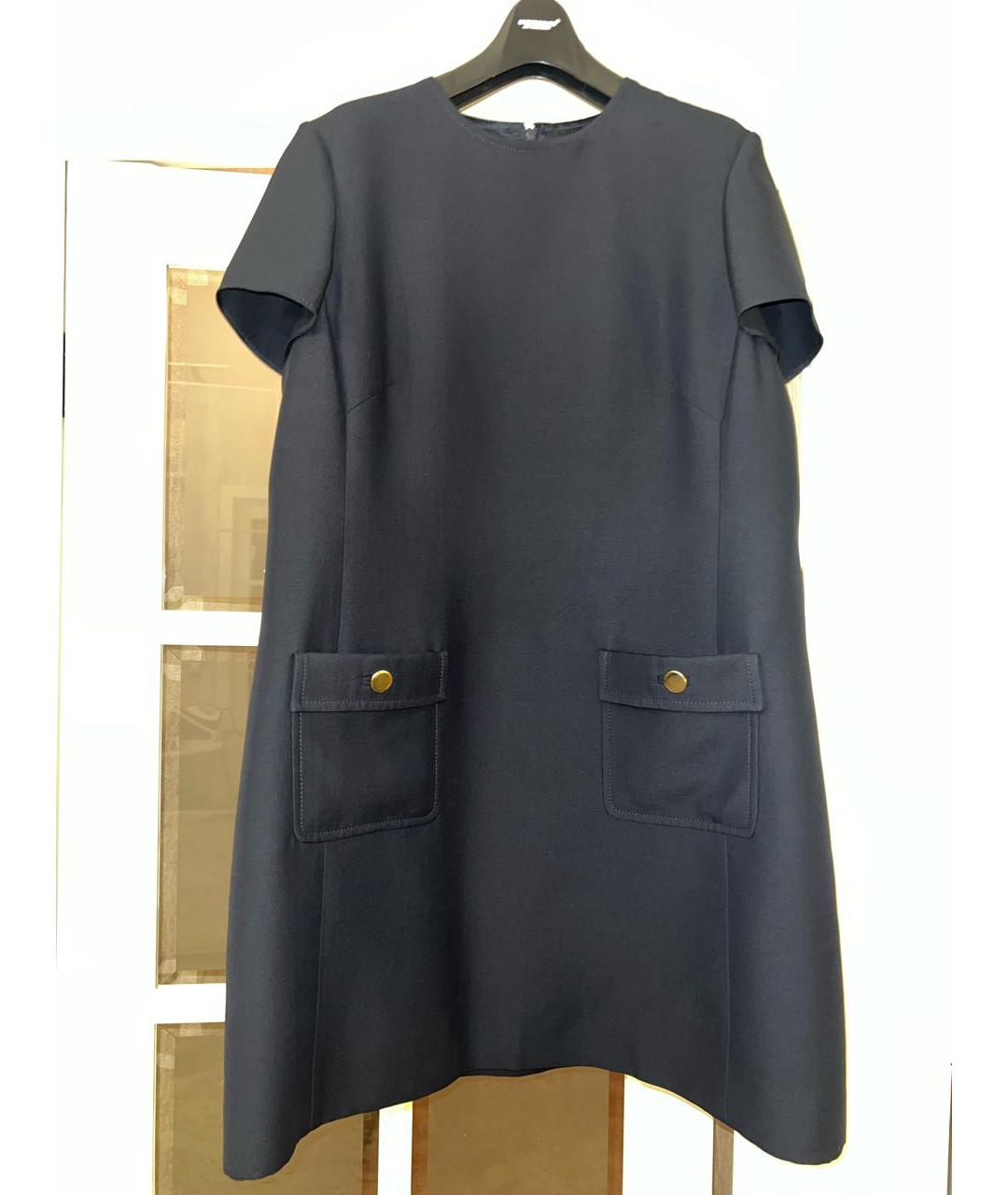 VALENTINO Темно-синее шерстяное коктейльное платье, фото 8