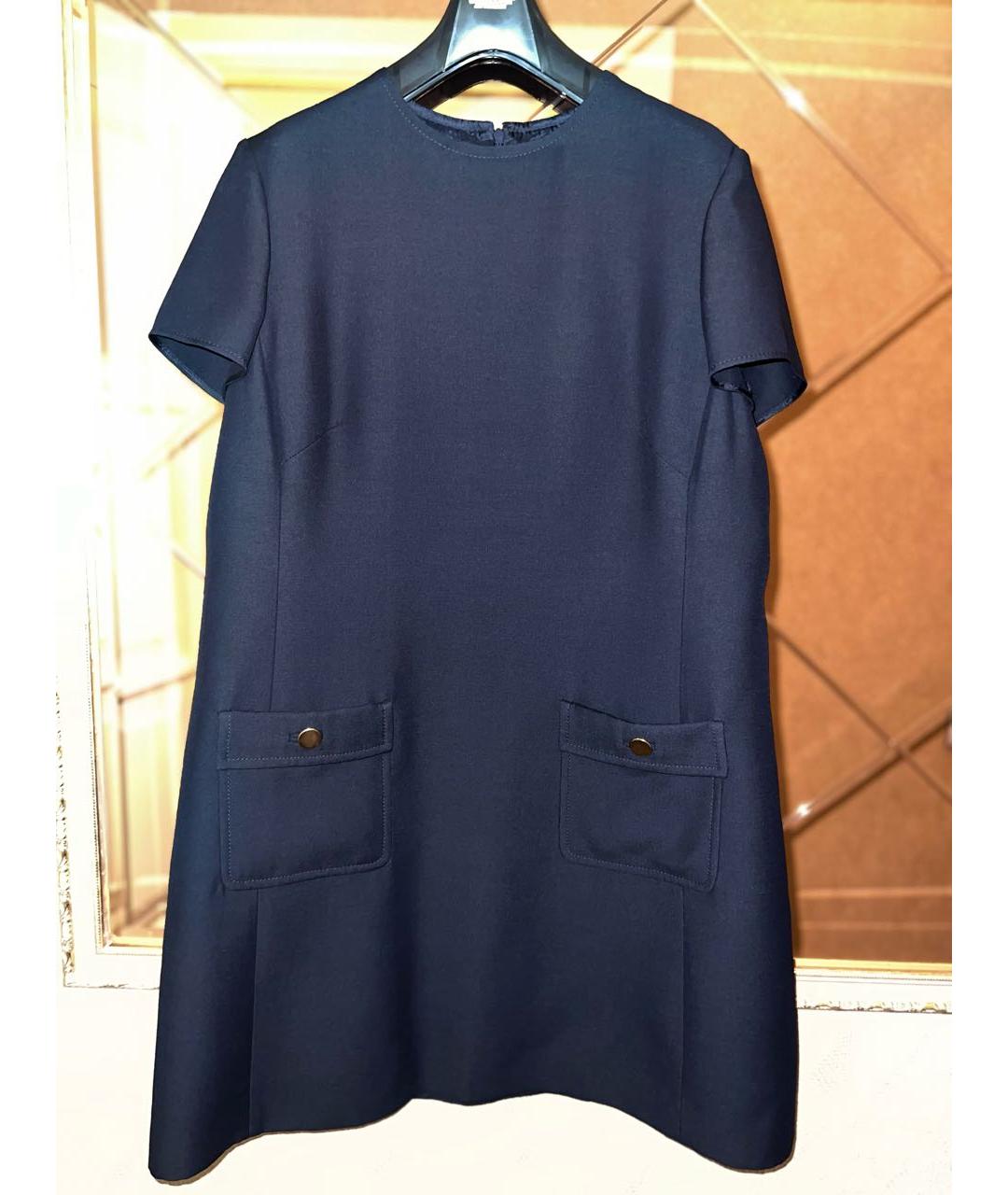 VALENTINO Темно-синее шерстяное коктейльное платье, фото 2