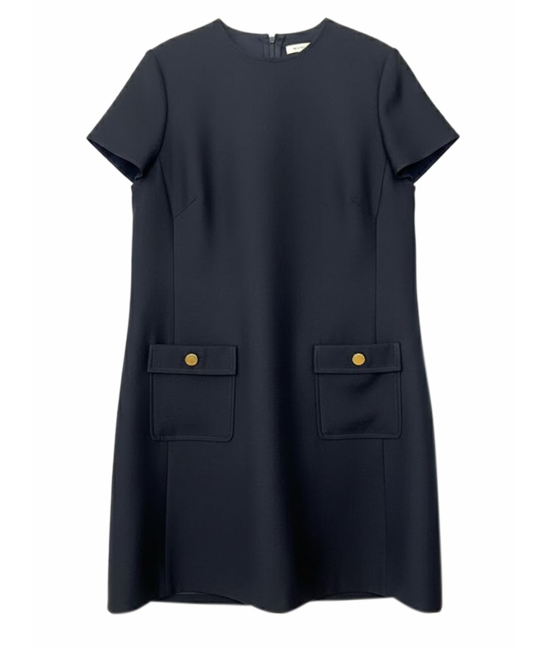 VALENTINO Темно-синее шерстяное коктейльное платье, фото 1