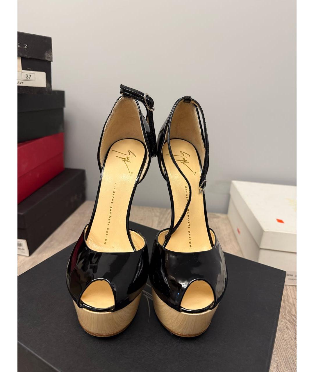 GIUSEPPE ZANOTTI DESIGN Черные босоножки из лакированной кожи, фото 2