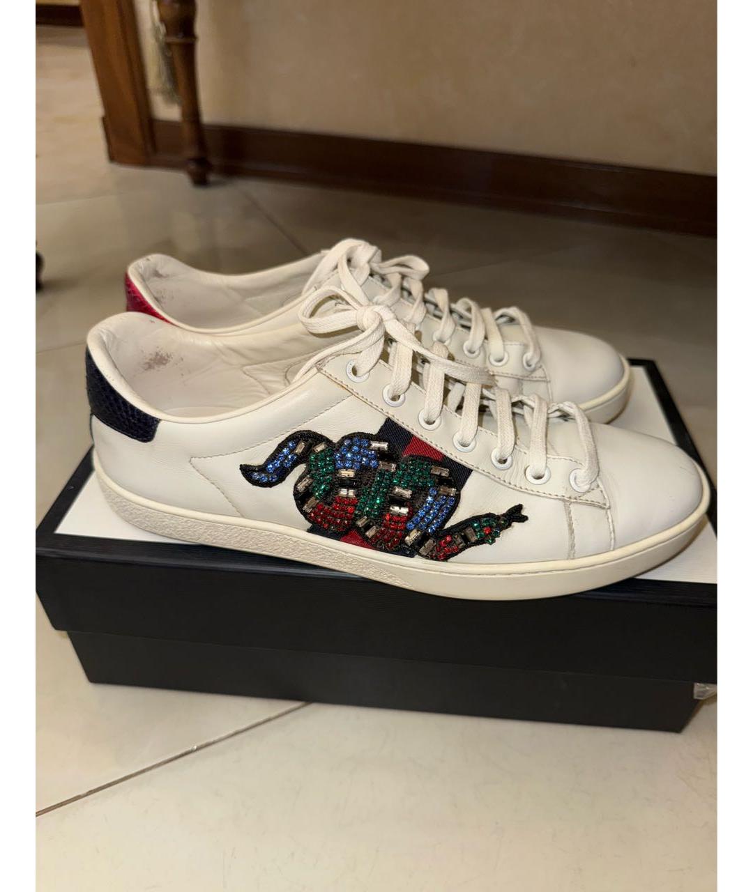 GUCCI Белые кожаные кеды, фото 4