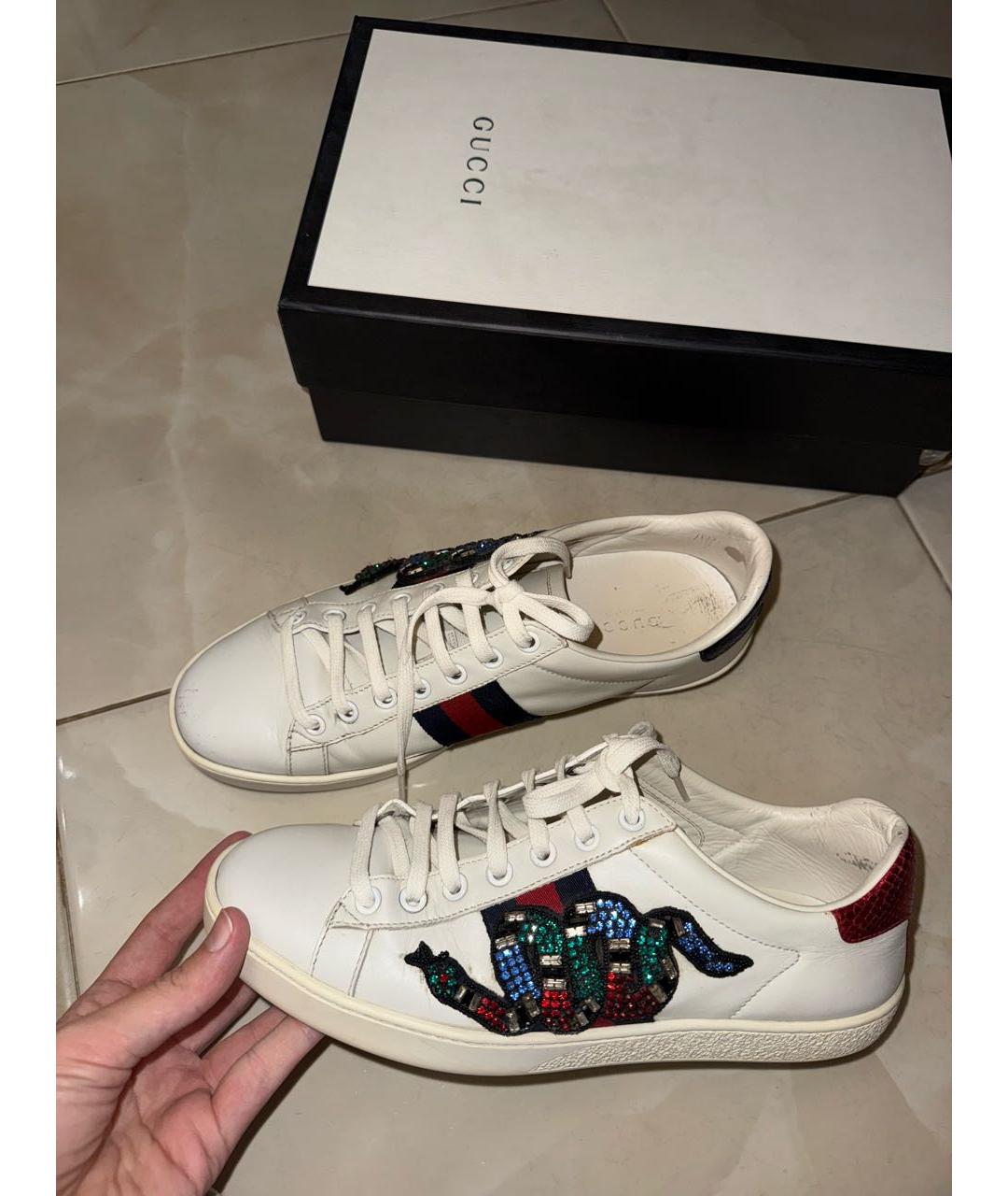 GUCCI Белые кожаные кеды, фото 2