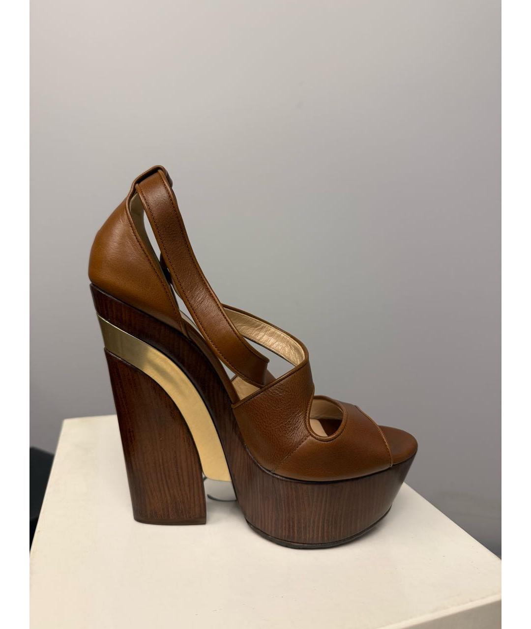 CASADEI Коричневые кожаные босоножки, фото 6