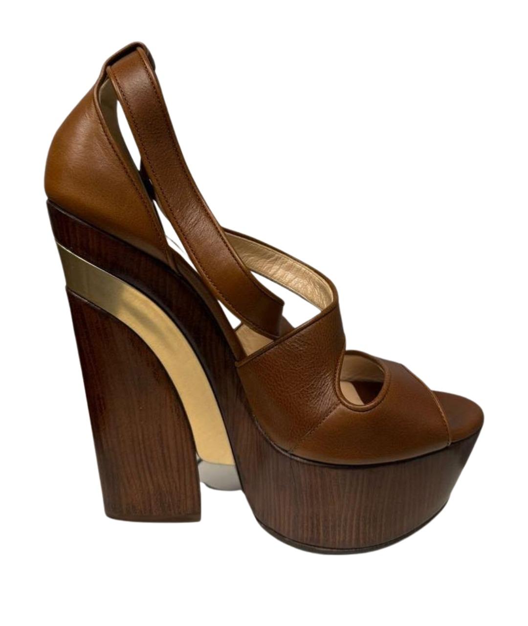 CASADEI Коричневые кожаные босоножки, фото 1