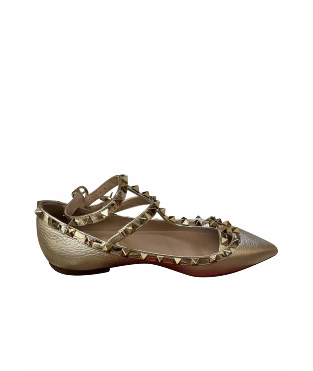 VALENTINO Золотые кожаные балетки, фото 1