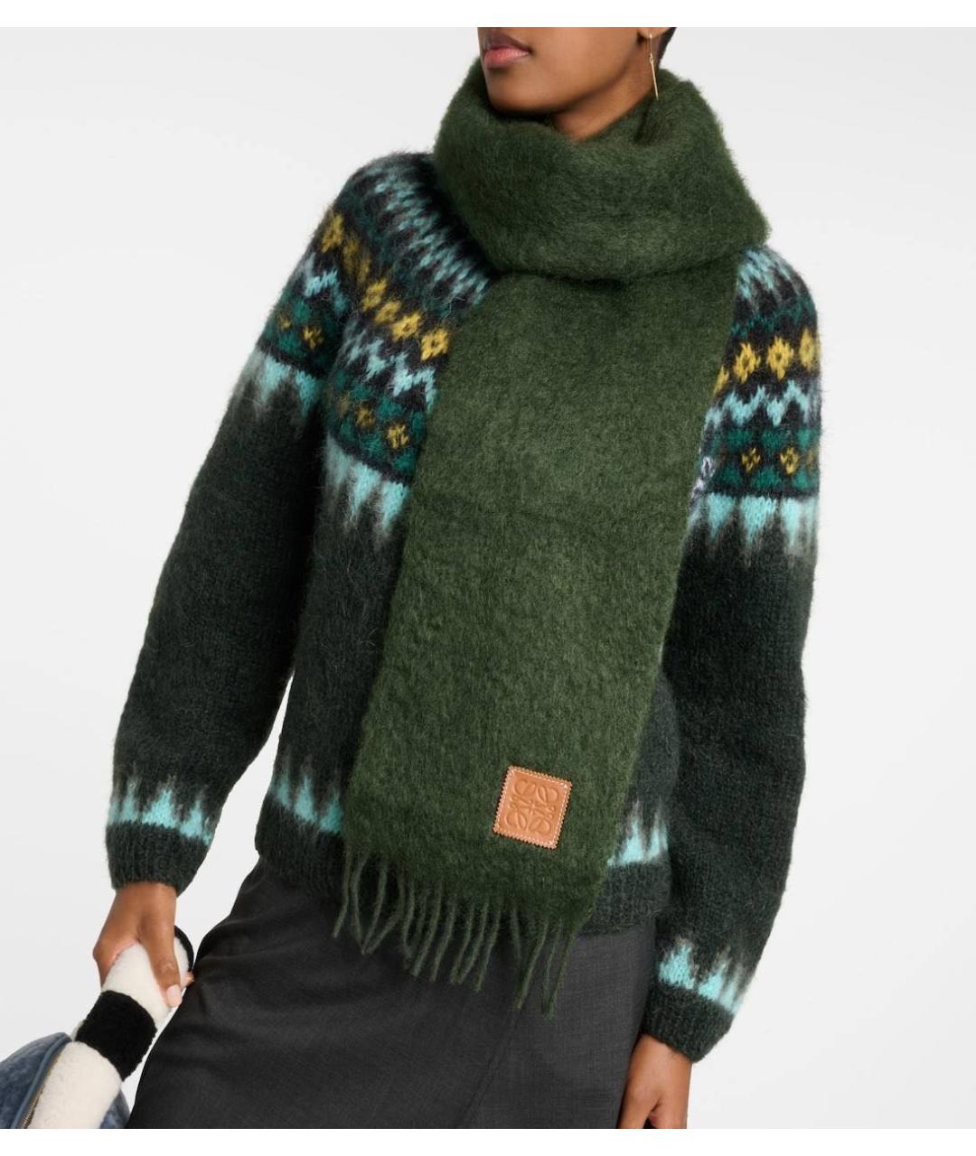 LOEWE Зеленый шерстяной шарф, фото 4