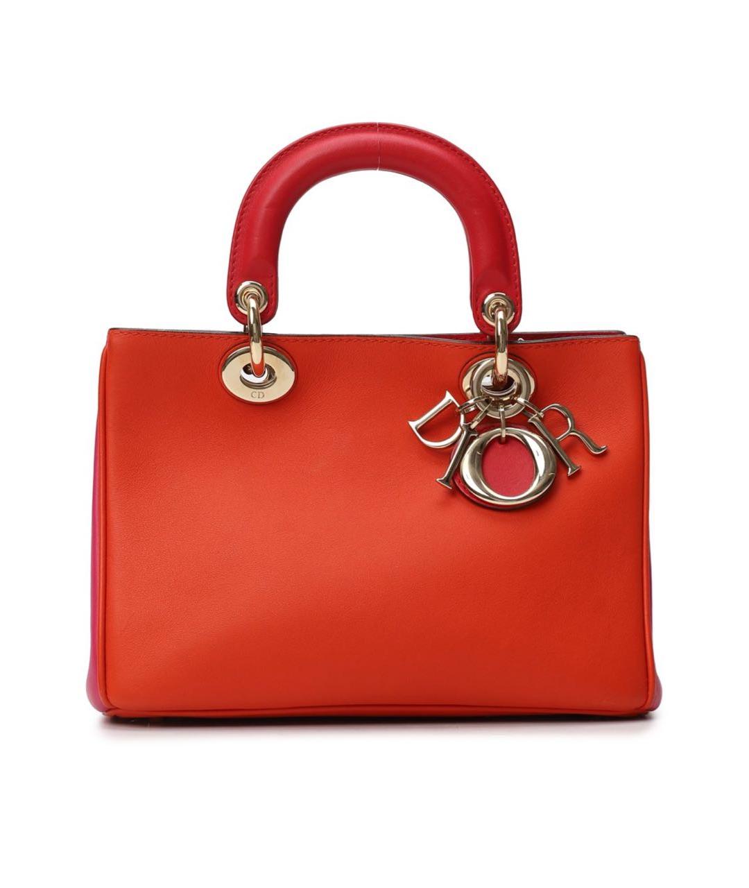 CHRISTIAN DIOR Оранжевая кожаная сумка с короткими ручками, фото 1