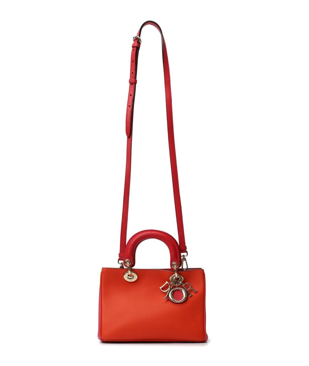 CHRISTIAN DIOR Оранжевая кожаная сумка с короткими ручками, фото 5