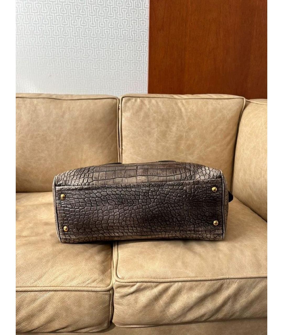 PRADA Коричневая кожаная сумка с короткими ручками, фото 4