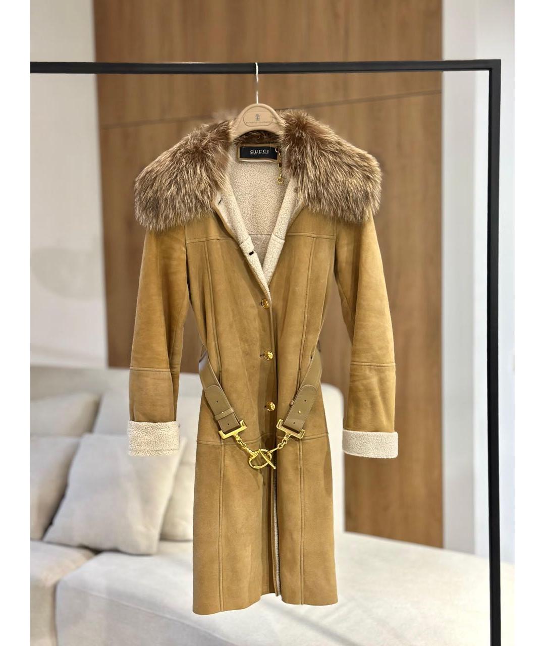 GUCCI Бежевая замшевая дубленка, фото 3