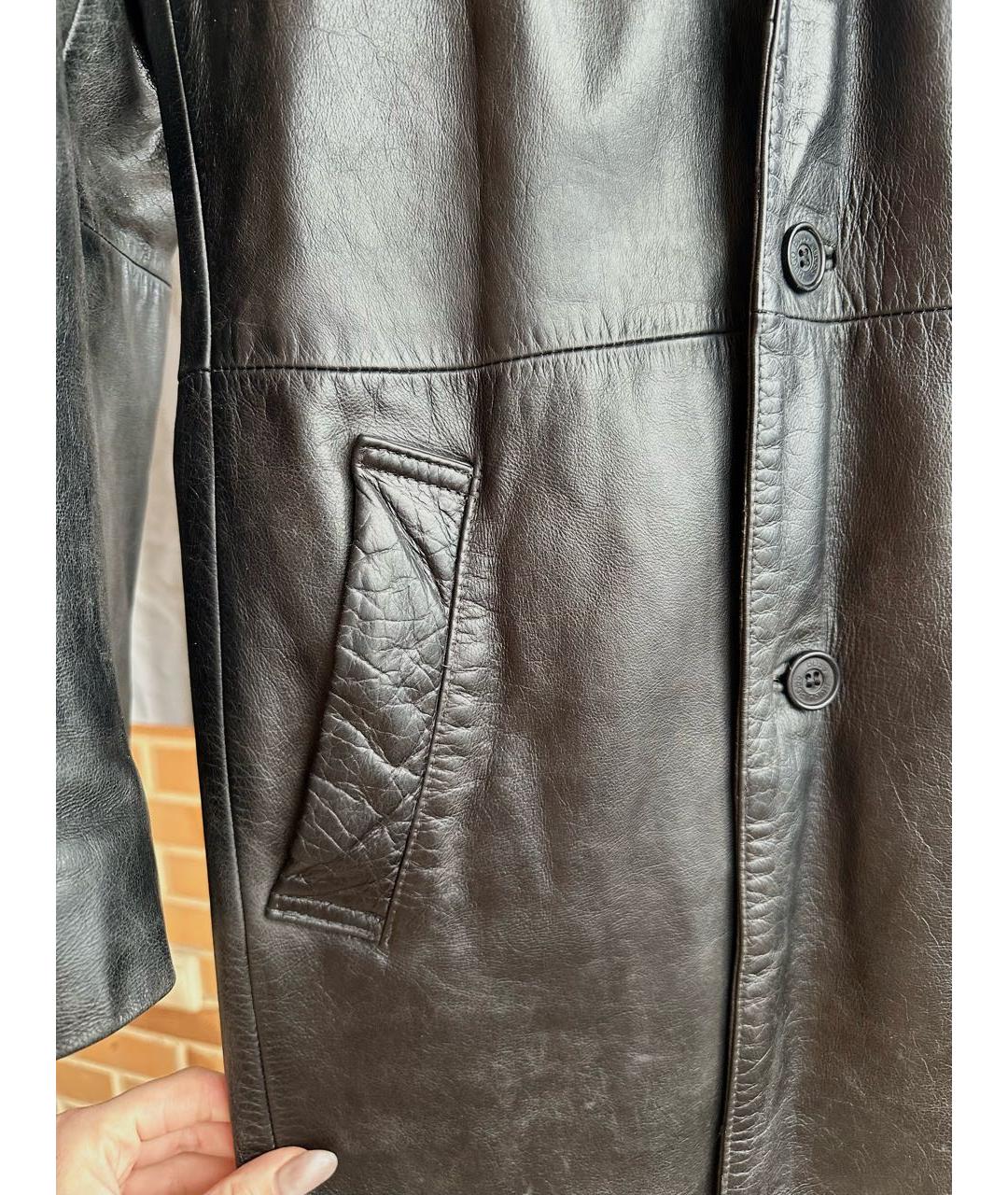 HUGO BOSS Черный кожаный тренч / плащ, фото 5